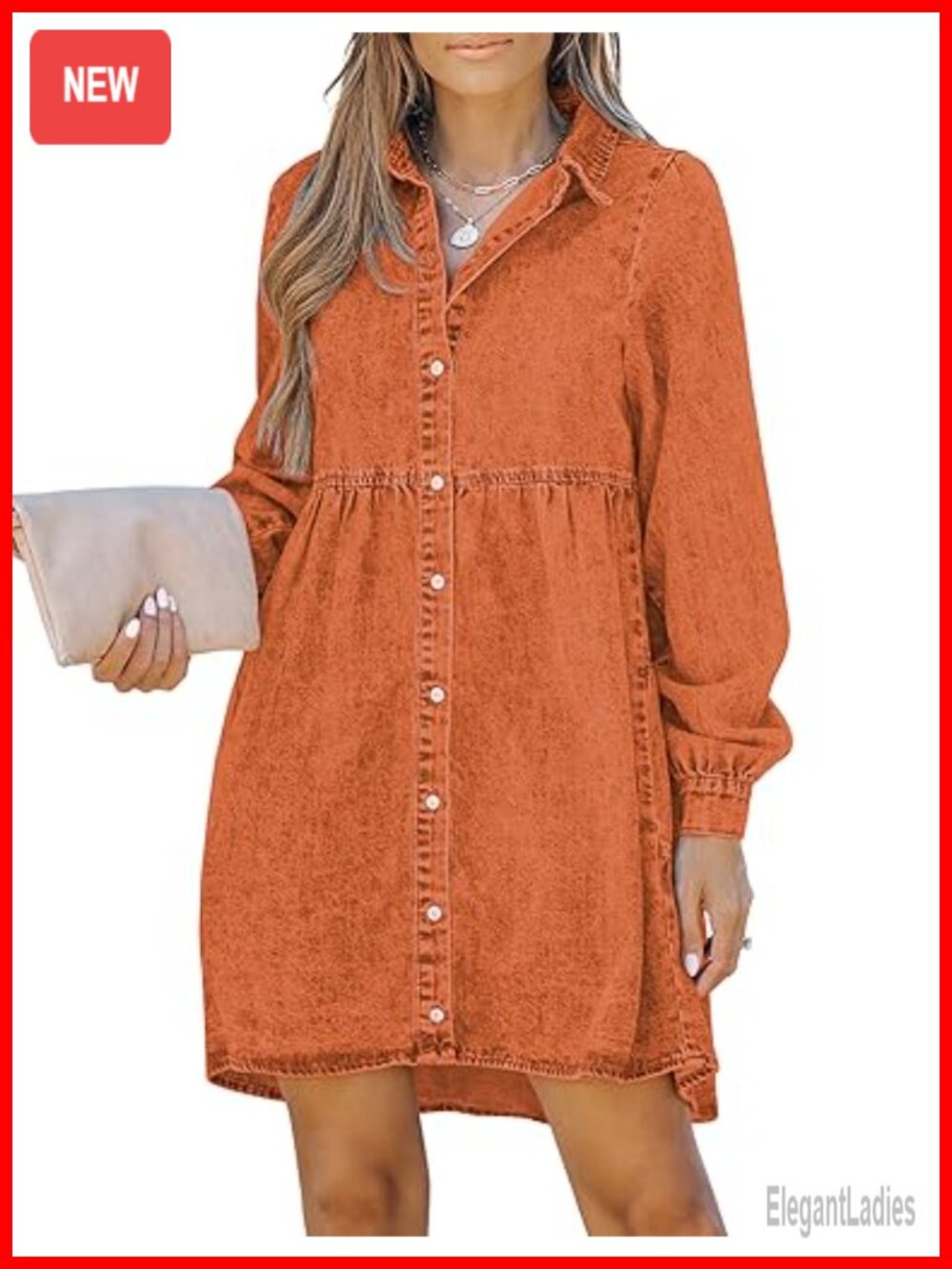 Long Sleeve Button Down Denim Babydoll Dress